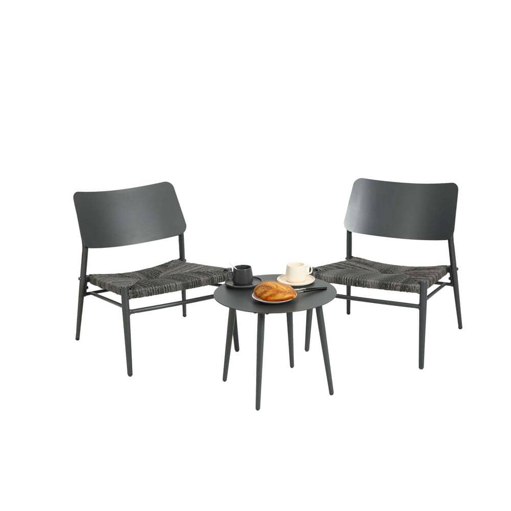3-Pieces Light Gray Aluminium Outdoor Bistro Set, Patio Set Bistro Table an