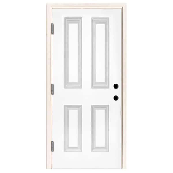 Steves & Sons 32 in. x 80 in. Element Series 4-Panel White Primed Steel Prehung Front Door