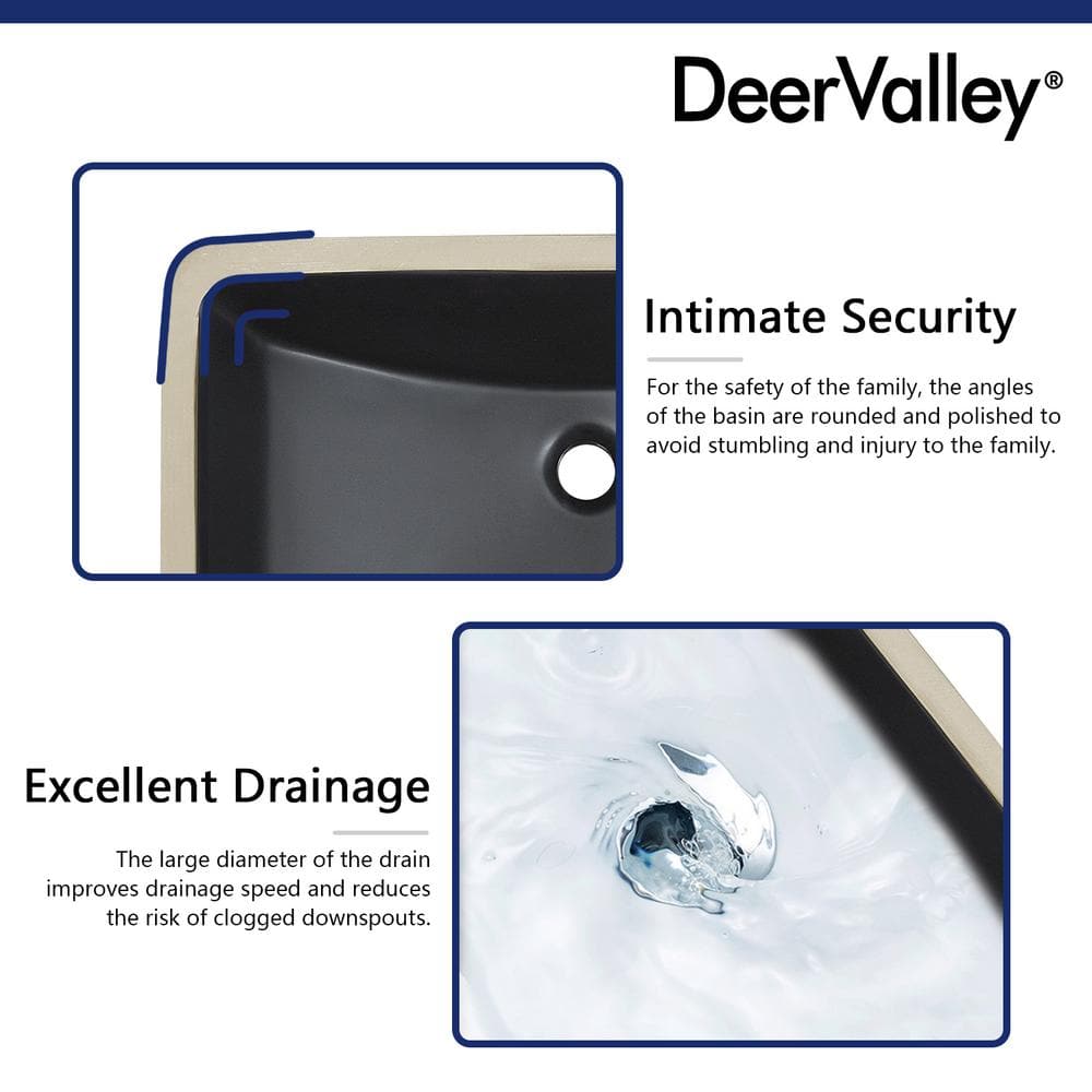 Matte Black Ceramic Rectangular Undermount Bathroom Sink with Overflow
