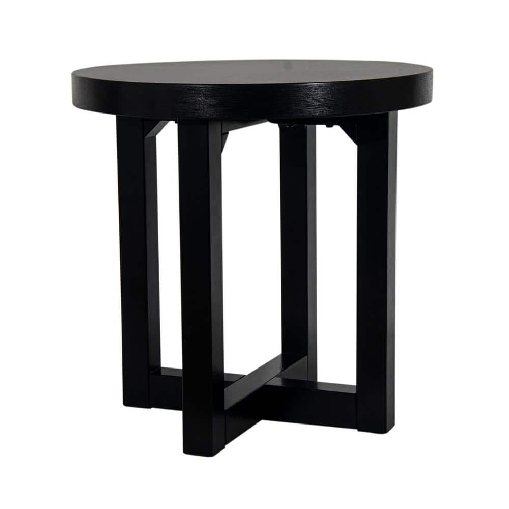 Black Round Solid Wood Accent Table with Cross Base, 22" Diameter