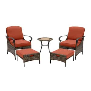 Layton Pointe 5-Piece Brown Wicker Outdoor Patio Conversation Seating Set with CushionGuard Quarry Red Cushions