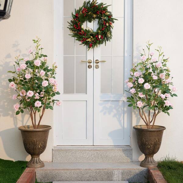 DR.Planzen 4 ft. Artificial Pink Rose Flowers with Pink Faux
