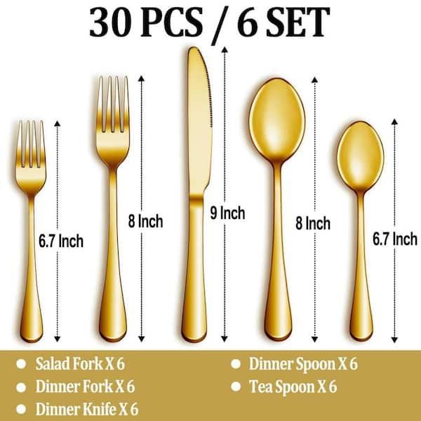 Stainless Steel Flatware Set with Premium and Dishwasher Safe for Home, Kitchen, and Eating Tableware, Gold (30-Pack)