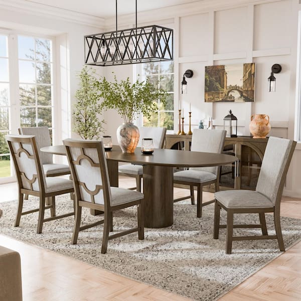 Furniture of America Garanie 7-Piece Oak Wood Top Dining Room Set