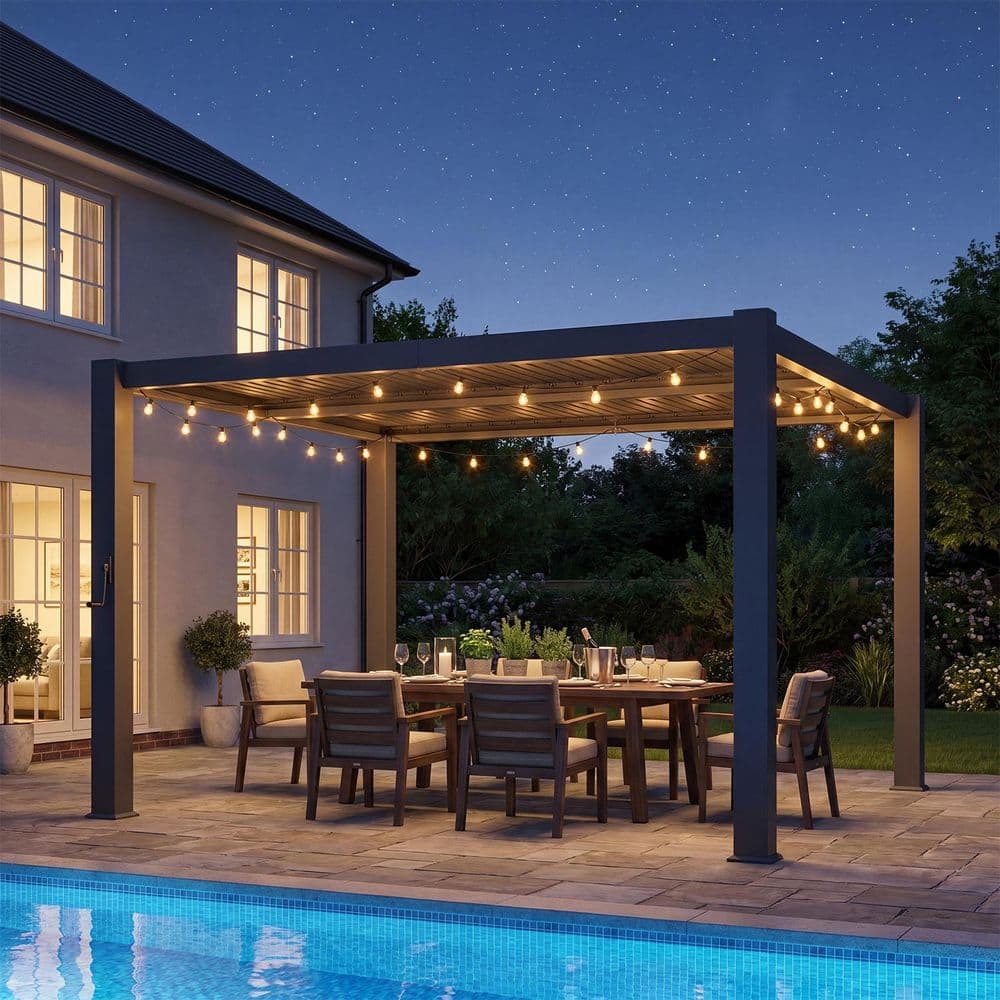  Pergola ディーププレート　2個セット Sizzim 10 ft. x 12 ft. Black Metal Pergola with Adjustable