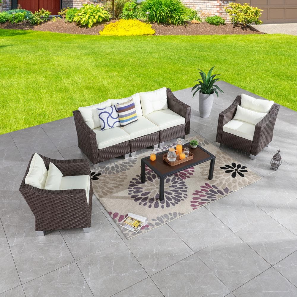 Patio Festival 6-Piece Wicker Patio Conversation Set with Beige ...