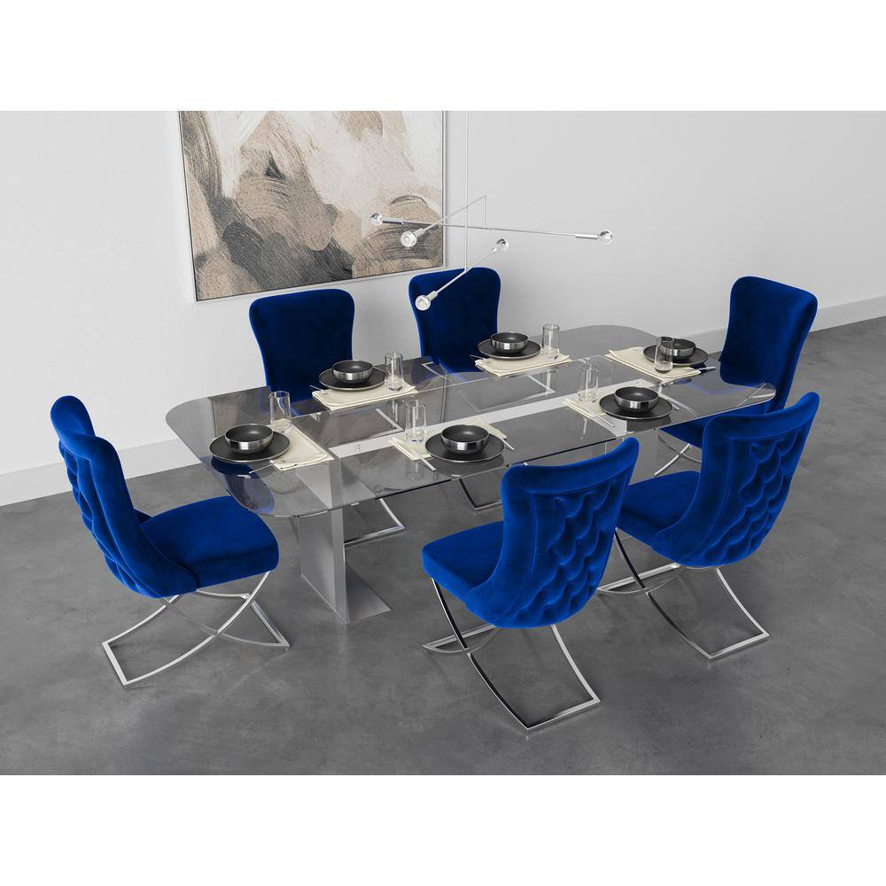 Majestic Blue High Back Microfiber Upholstered Dining Chair Set