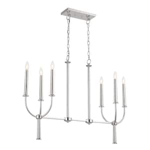 Florence 43 in. 6-Light Polished Nickel Traditional Candle Linear Chandelier for Dining Room