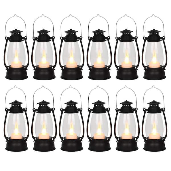 6 in. Mini Lantern Decorative with Flickering LED Candle, Small Western Lantern for Table Centerpiece, Black (12-Pack)
