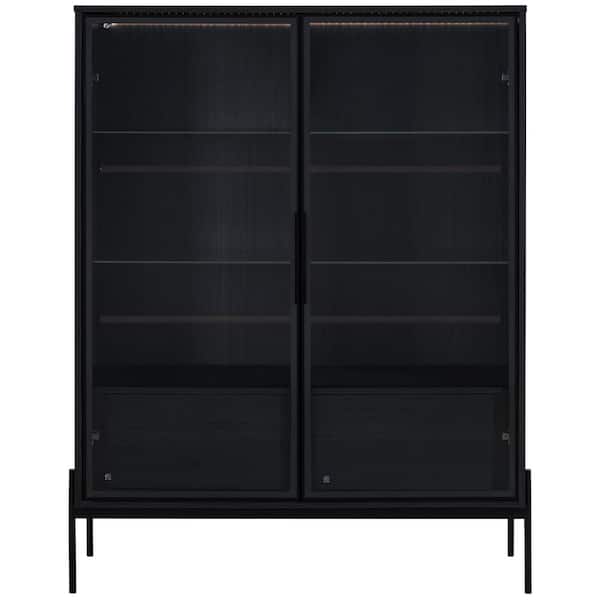 Unbranded Black 16 in. x 51 in. Glass Display Cabinet Decorative Box Curio Cabinet with LED Light Tempered Glass Door Metal Legs