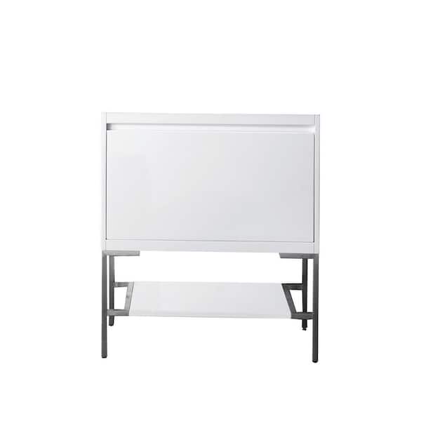 James Martin Vanities Mantova 31.5 in. W x 18.1 in. D x 35.4 in. H Single Bath Vanity Cabinet without Top in Glossy White