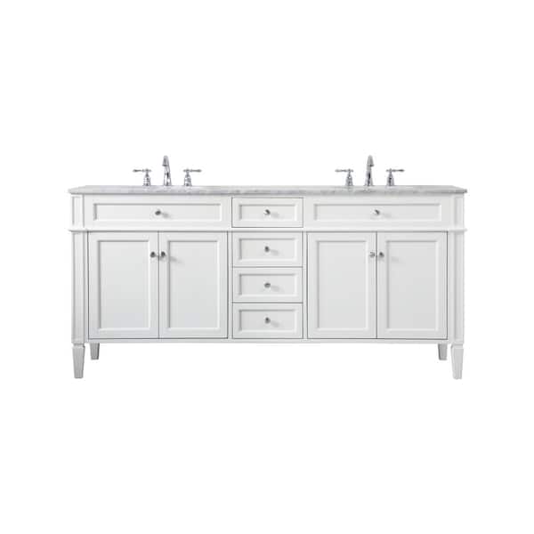 Unbranded Simply Living 72 in. W x 21.5 in. D x 35 in. H Bath Vanity in White with Carrara White Marble Top