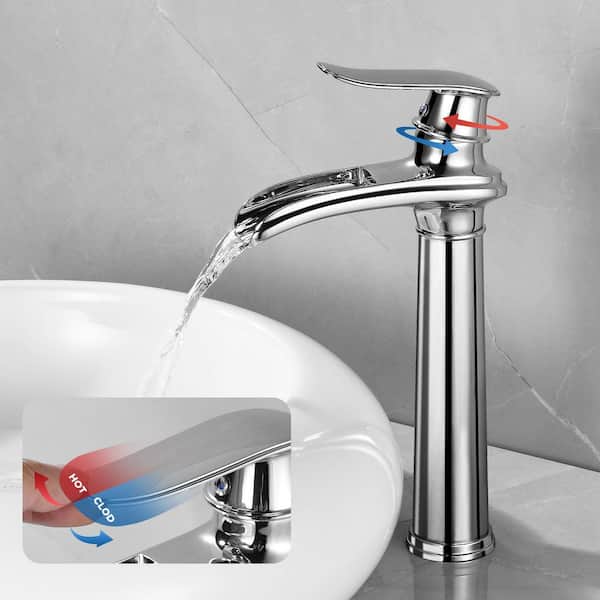 Waterfall Single Handle Single Hole Bathroom Vessel Sink Faucet Bathroom Sink Faucet in Polished Chrome