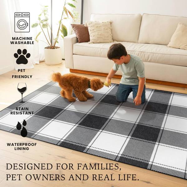 My Magic Carpet Buffalo Plaid Black and White 5 ft. x 7 ft