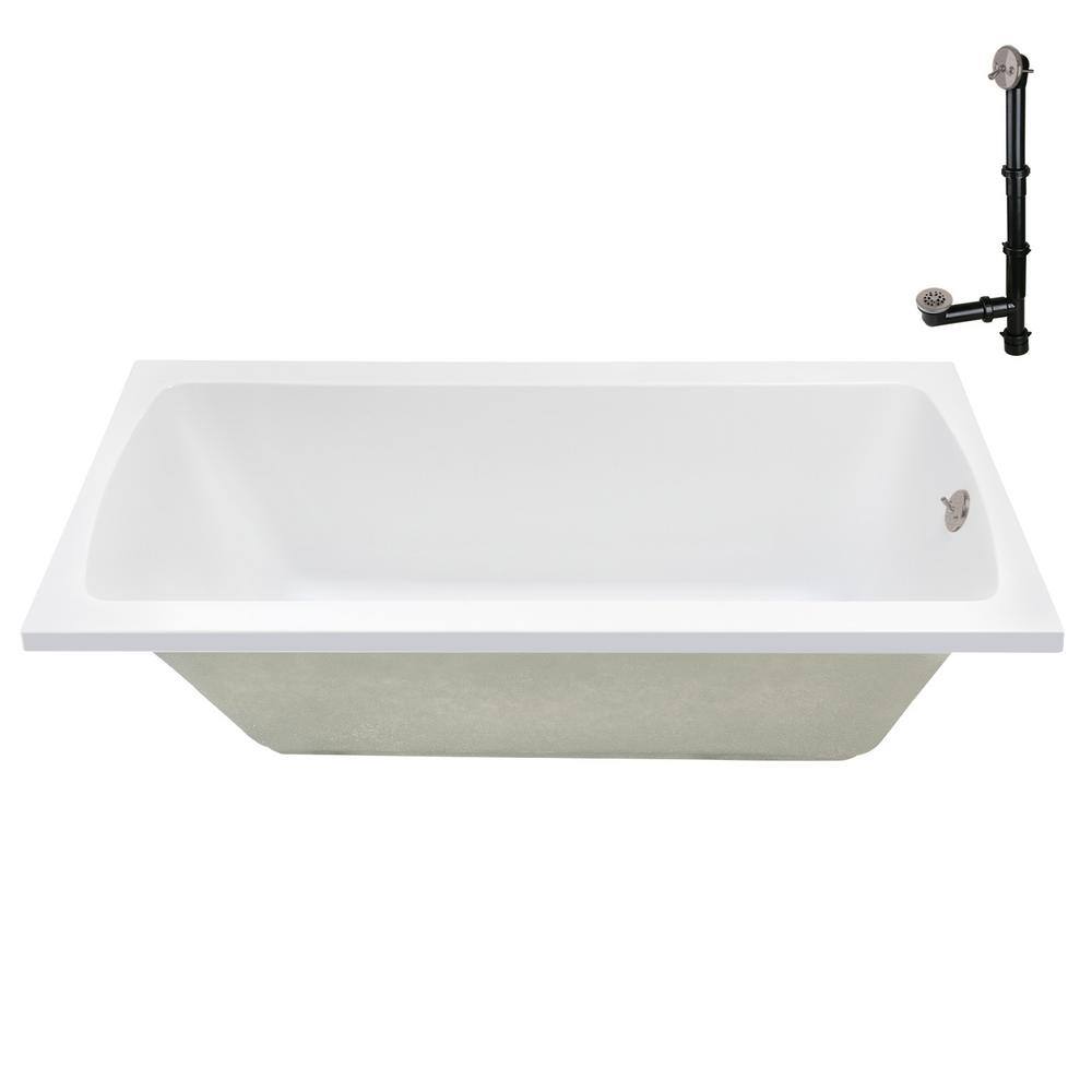 66" White Acrylic Rectangular Drop-In Soaking Bathtub