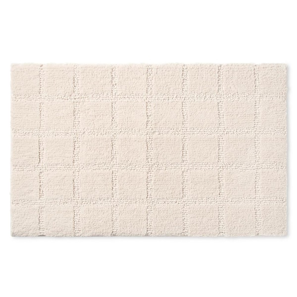 Ultra Plush Windowpane Solid Washable Beige 20 ft. x 32 ft. Bathmat Rug