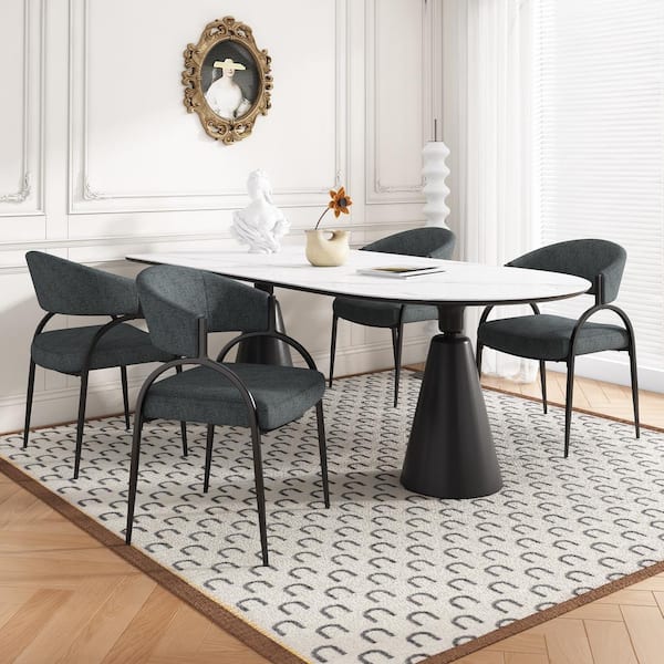 CHRISTOPHER KNIGHT HOME Dark Green Black Fabric Upholstered Armchair Dining Chairs, (Set of 4)