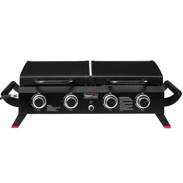 4-Burner Portable Propane Gas Grill Griddle Combo with Hood, 40,000 BTU, Black