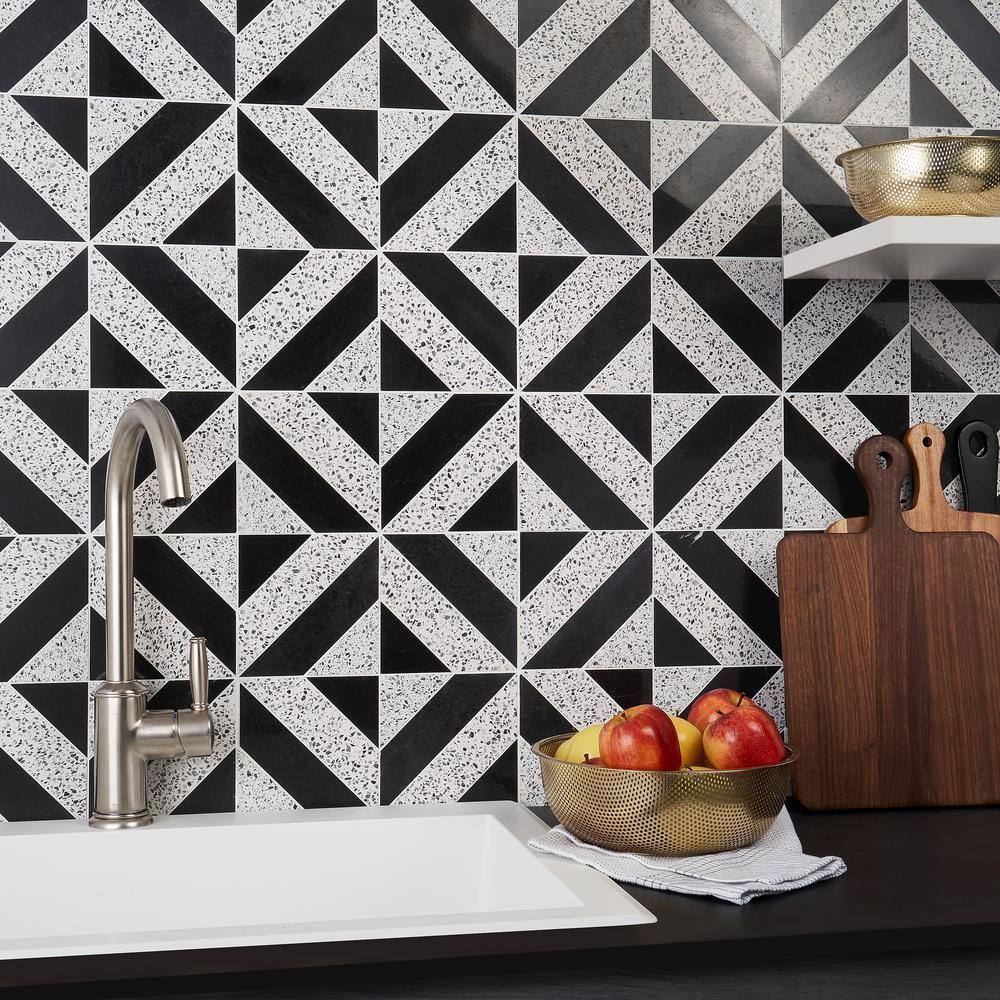 Lupa 12x12 Black and White Marble Terrazzo Mosaic Tile