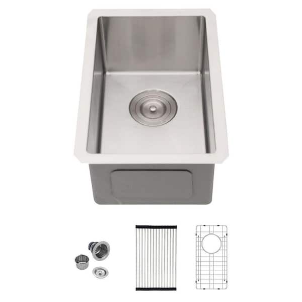 12 in. Bar Sink 16-Gauge Stainless Steel Undermount Sink with Bottom Grid