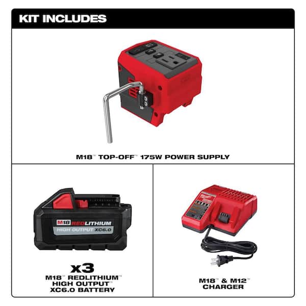 M18 18-Volt Lith-Ion 175-Watt Powered Compact Inverter for M18 Batteries w/ (3) Battery & Charger Kit