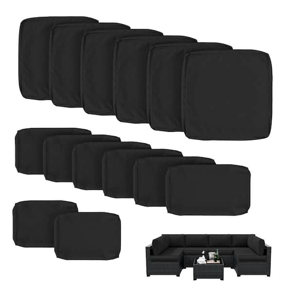 WNP 14-Pieces Patio Cushion Covers Replacement with Zipper for Sectional Sofa Set, Slipcovers for Outdoor Cushions Black