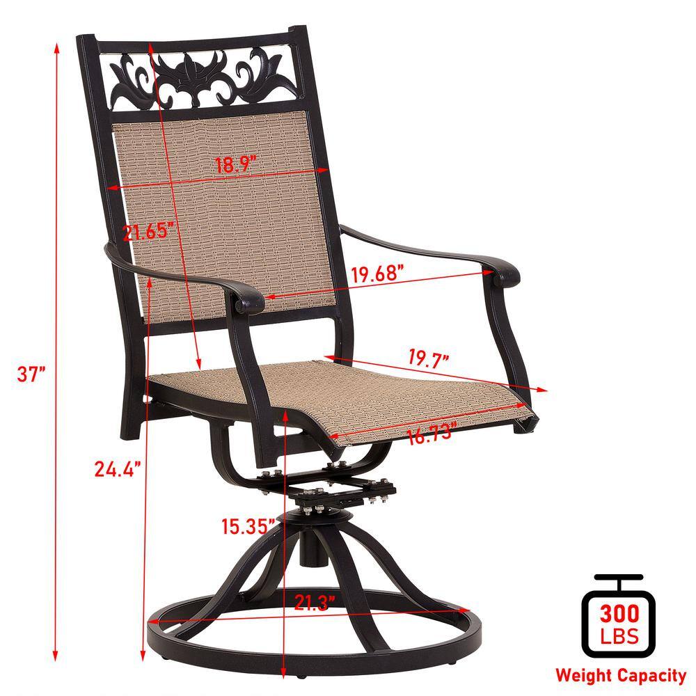 Black Swivel Cast Aluminum Outdoor Dining Chair (2-Pack)