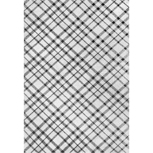 Linda Machine Washable Plaid Gray 3 ft. 3 in. x 5 ft. Accent Rug