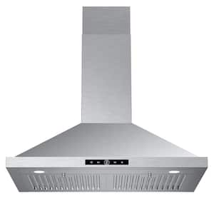 30in. 500CFM Convertible Wall Mount Range Hood in Stainless Steel 3-Speed with LED Lights and Touch Control in Low Noise