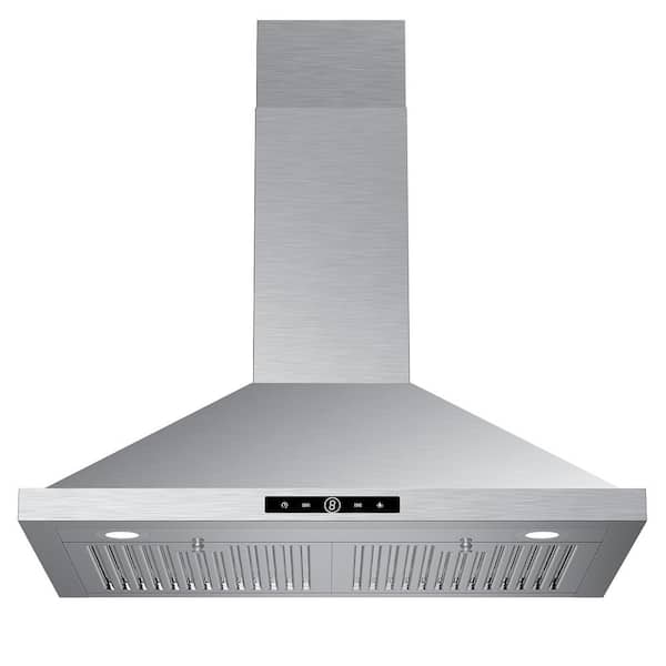 VIKIO PRO 30in. 500CFM Convertible Wall Mount Range Hood in Stainless Steel 3-Speed with LED Lights and Touch Control in Low Noise