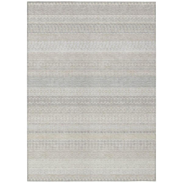 Ivory 5 ft. x 8 ft. Woven Striped Polyester Rectangle Indoor / Outdoor Area Rug