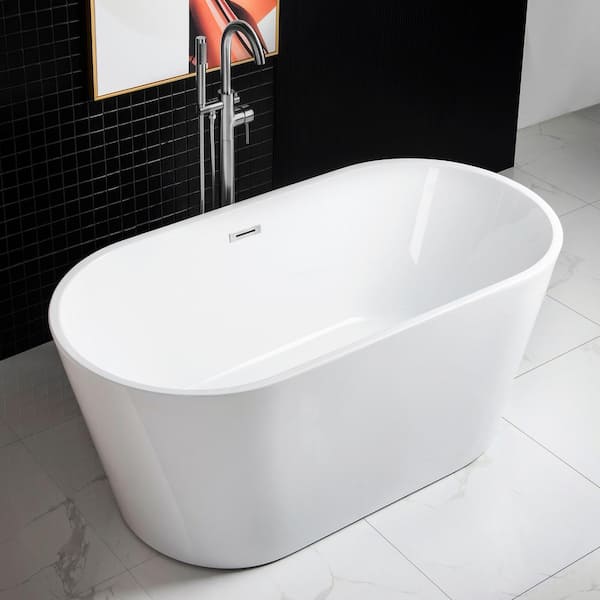 Dieppe 59 in. Acrylic FlatBottom Double Ended Bathtub with Polished Chrome Overflow and Drain Included in White