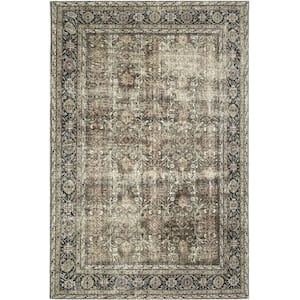 Kingston 9 ft. x 12 ft. Brown Distressed Herati All Over Design Area Rug