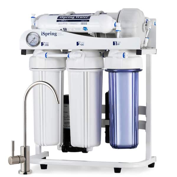 ISPRING 500 GPD Residential and Light Commercial Tankless Reverse Osmosis Water Filtration System with Pump and Pressure Gauge