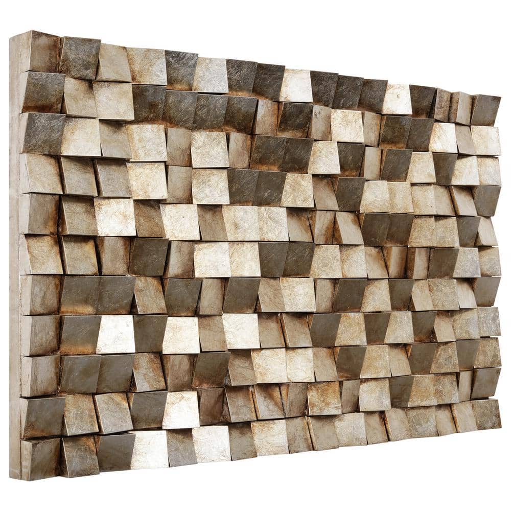 Textured Gold Leaf Wooden Block Wall Art, 48" x 30"