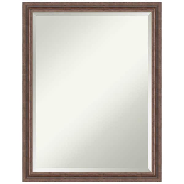 Amanti Art 20.38 in. x 26.38 in. Casual Rustic Rectangle Framed Distressed Brown Bathroom Vanity Wall Mirror