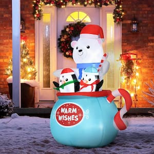 5 ft. LED Animatronic Christmas Blessed Polar Bear and Penguins in the Cup