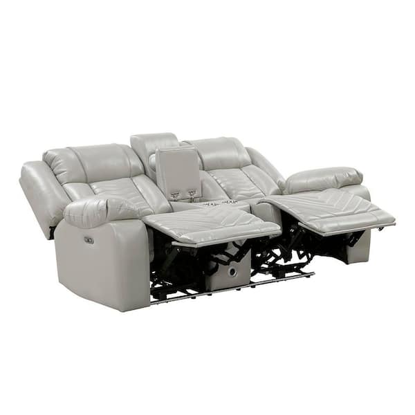 Lazzara Durant 78 in. W Gray Faux Leather Power Double Reclining 2