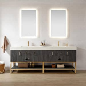 Alistair 84 in. W x 22 in. D x 33.9 in. H Double Sink Bath Vanity in North Black Oak w/ White Grain Stone Composite Top