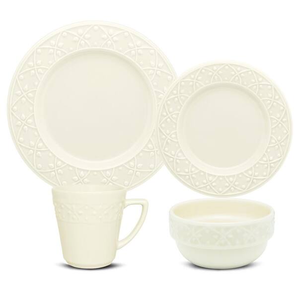 Manhattan Comfort Mendi Ivory 24-Piece Casual Ivory Earthenware Dinnerware Set (Service for 6)
