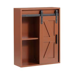 21.7 in. W x 27.6 in. H Rectangular Brown Sliding Door Surface Mount Medicine Cabinet without Mirror