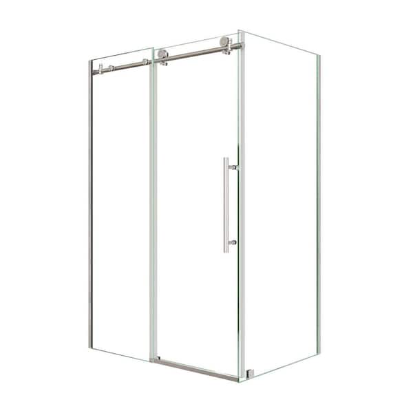 48 in. L x 34 in. W x 72 in. H Corner Shower Kit with Sliding Frameless Shower Door and Left Shower Pan
