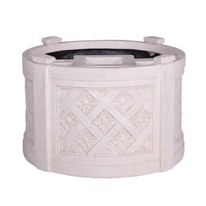 18 in. Dia x 12 in. H Light Aged White Cast Stone Fiberglass Mailbox Barrel