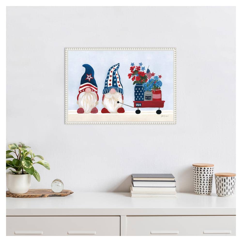 Patriotic Gnomes Lithograph on Canvas with White Frame