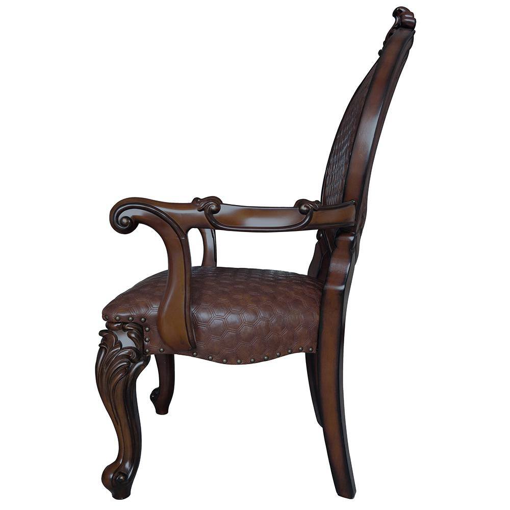 Elegant Faux Leather 25" Brown Wood Upholstered Arm Chair