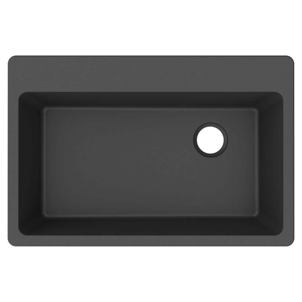 Matte Black Quartz Single Bowl Drop-In Sink, 33 x 22 Inches