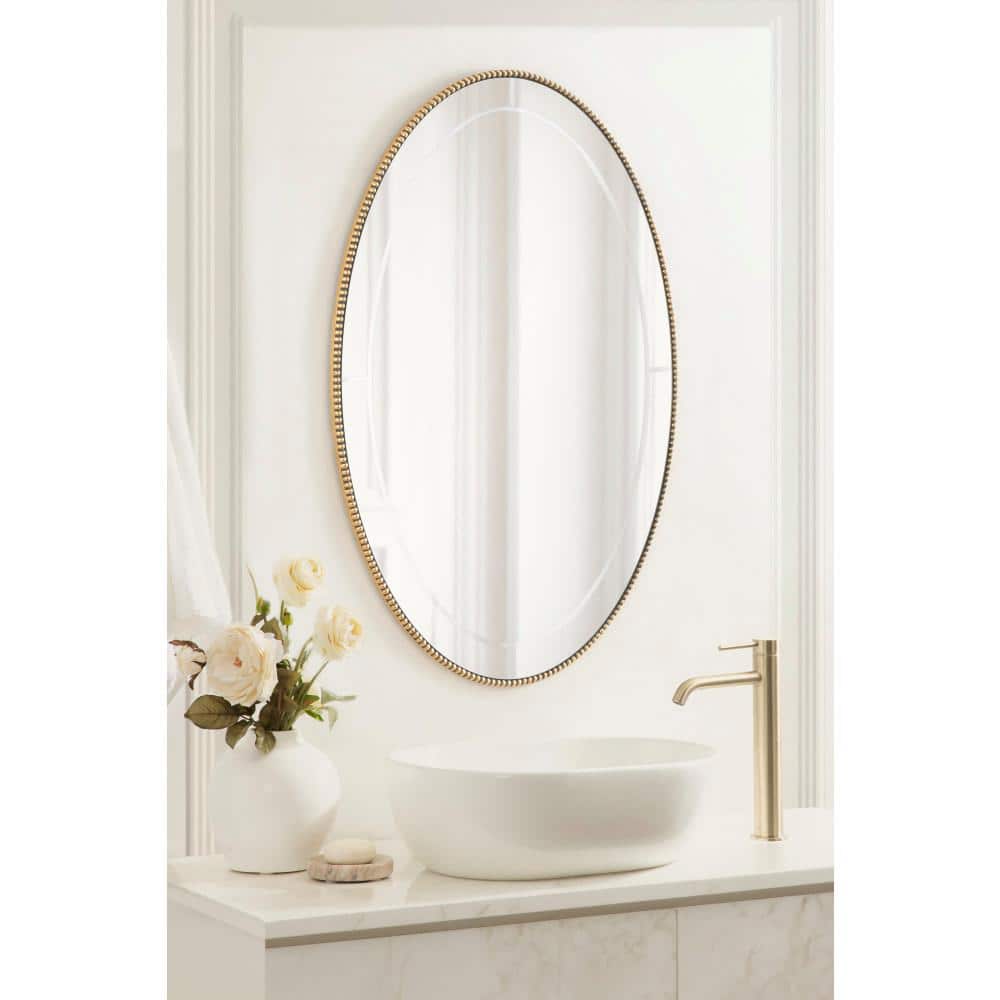 Gwendolyn 24"x36" Gold Beaded Oval Wall Mirror