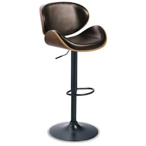 Bellatier 34 in. Black/Brown Low Back Metal Bar Stool Upholstered Stool with Faux Leather Seat