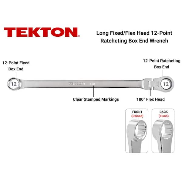 14 mm Long Fixed/Flex Head 12-Point Ratcheting Box End Wrench