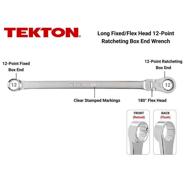 22 mm Long Fixed/Flex Head 12-Point Ratcheting Box End Wrench